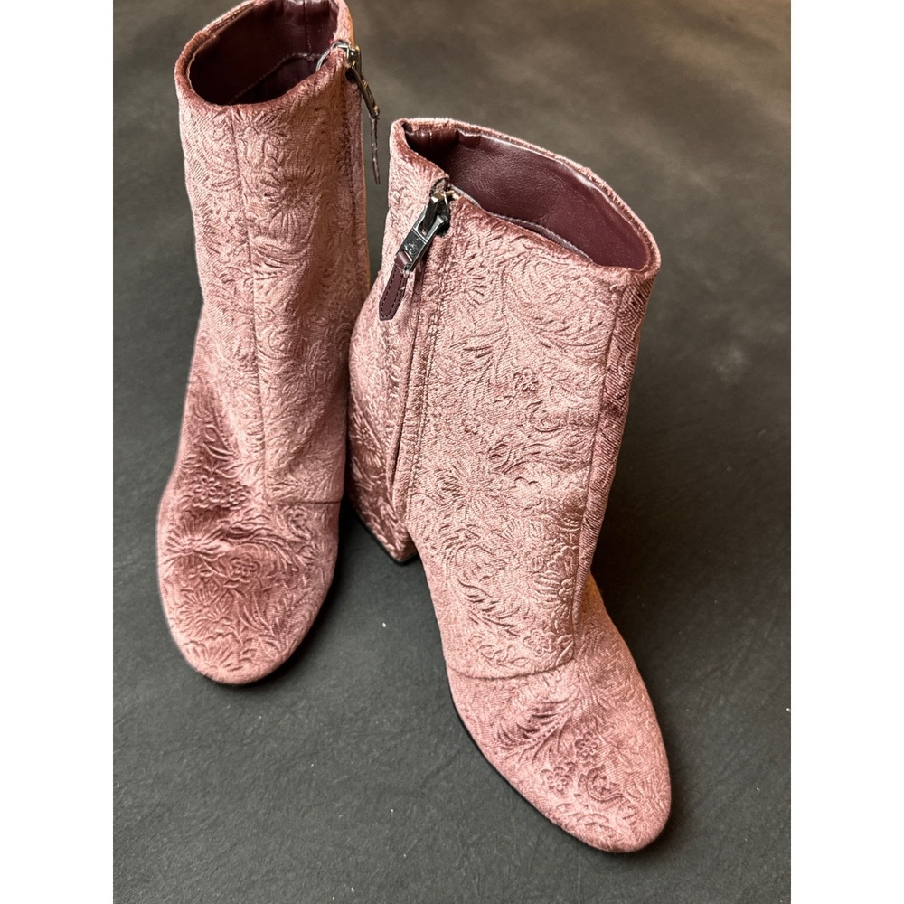 Sam Edelman Taye Ankle Boots 6.5 Pink Velvet Floral Brocade Block Heel Excellent